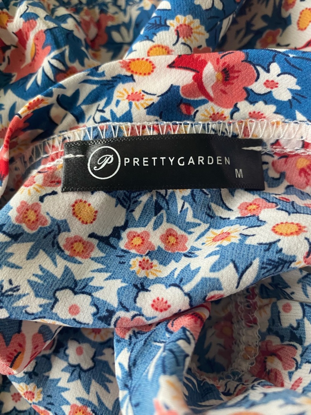 PrettyGarden Blue Boho Floral Tiered One Shoulder Maxi Dress Sz M Coastal Beach - Picture 4 of 12